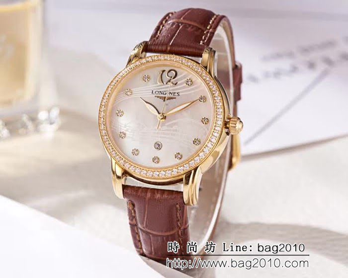 LONGINES浪琴 音符波紋貝母面 輕奢風女士腕表 WSS0583